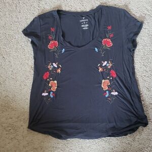 Embroidered Floral Charcoal Grey Top